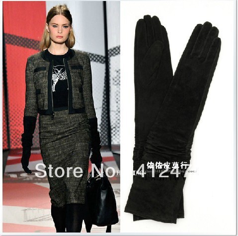 2012 winter new women mittens gloves 100% genuine leather,hot sale yarn mill+sheepskin long design gloves free shippping TB003