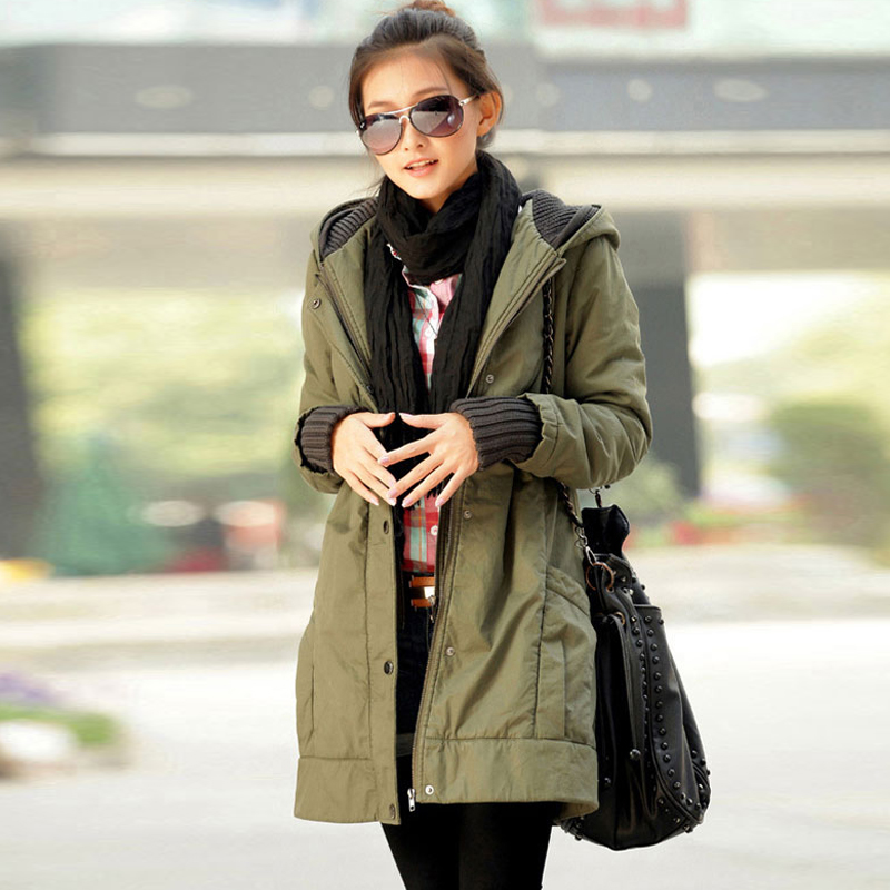 2012 winter olive thickening cotton-padded jacket outerwear female medium-long plus size wadded jacket women's