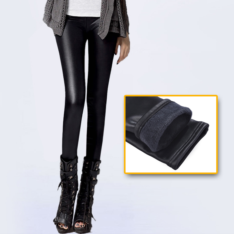 2012 winter pants bling quality thickening fleece leather legging skinny pants