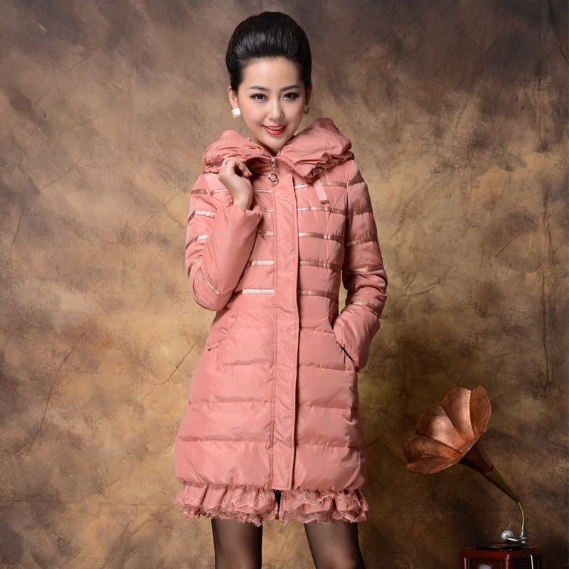2012 winter peter pan collar OL outfit stripe lace elegant thermal down coat free shipping