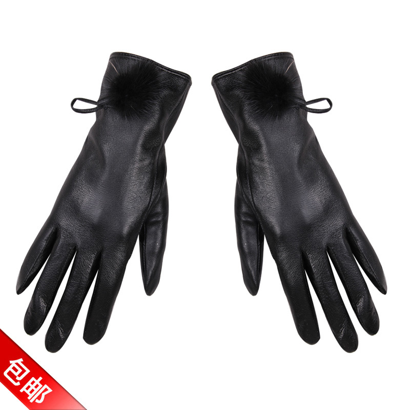 2012 winter plus velvet thermal double hair bulb women's genuine leather gloves