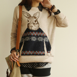 2012 winter preppy style casual sweet all-match rabbit pullover sweater outerwear female sweater