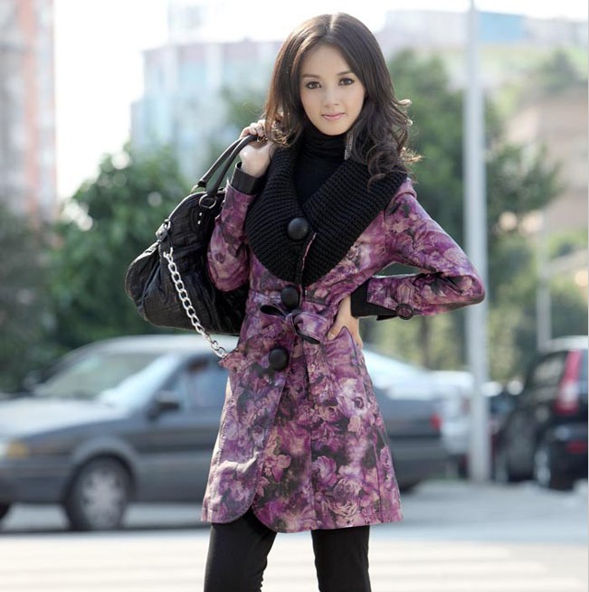 2012 winter printing leather overcoat quality gentlewomen elegant water washed leather wadded jacket plus cotton thickening