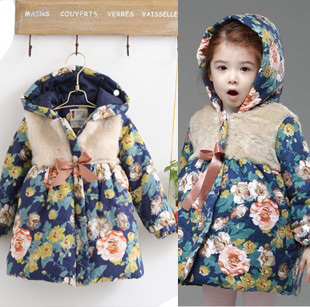 2012 winter quality girls clothing big flower wadded jacket cotton-padded jacket child cotton-padded jacket outerwear trench