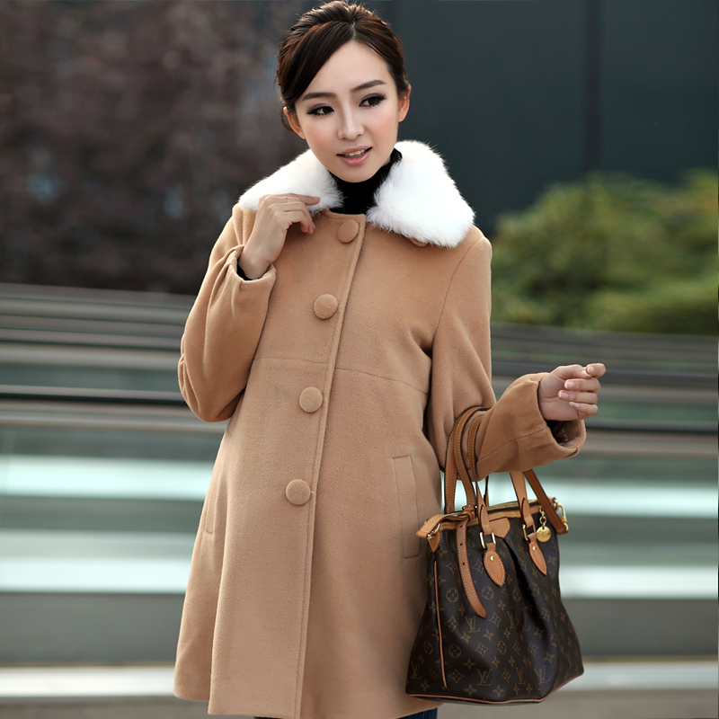 2012 winter rabbit fur cashmere turn-down collar maternity overcoat wool coat 11397