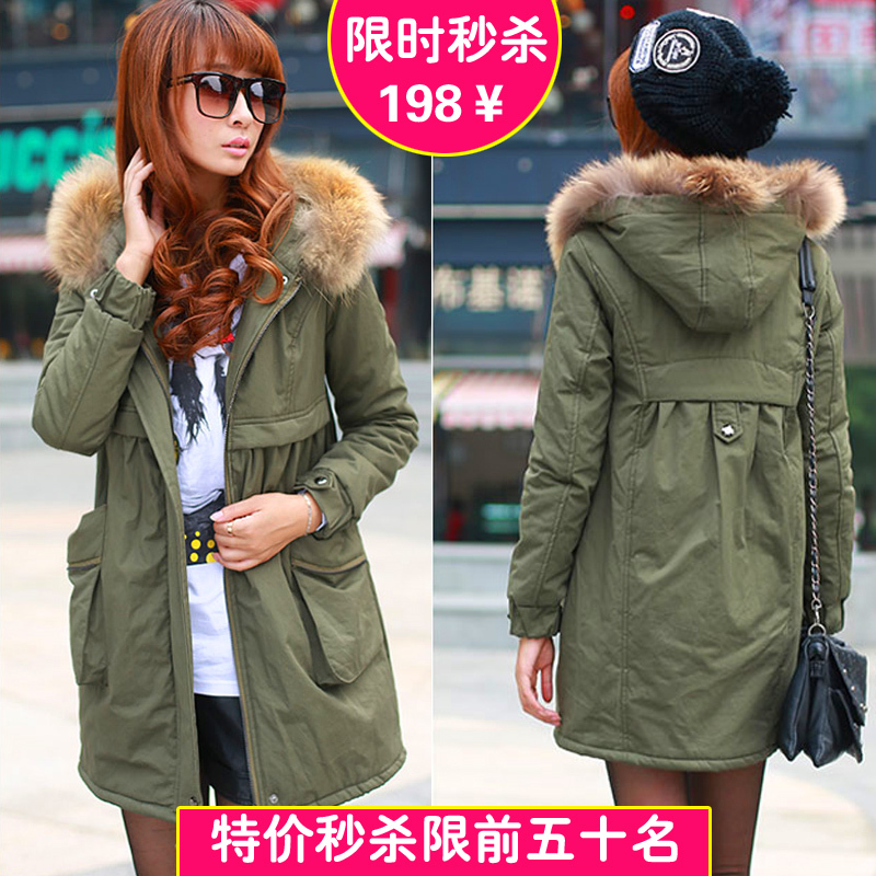 2012 winter raccoon fur plus size clothes thickening cotton-padded jacket wadded jacket long cotton-padded jacket outerwear