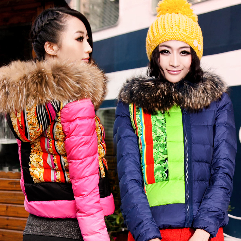 2012 winter raccoon fur rex rabbit hair colorant match short design Women down coat down coat
