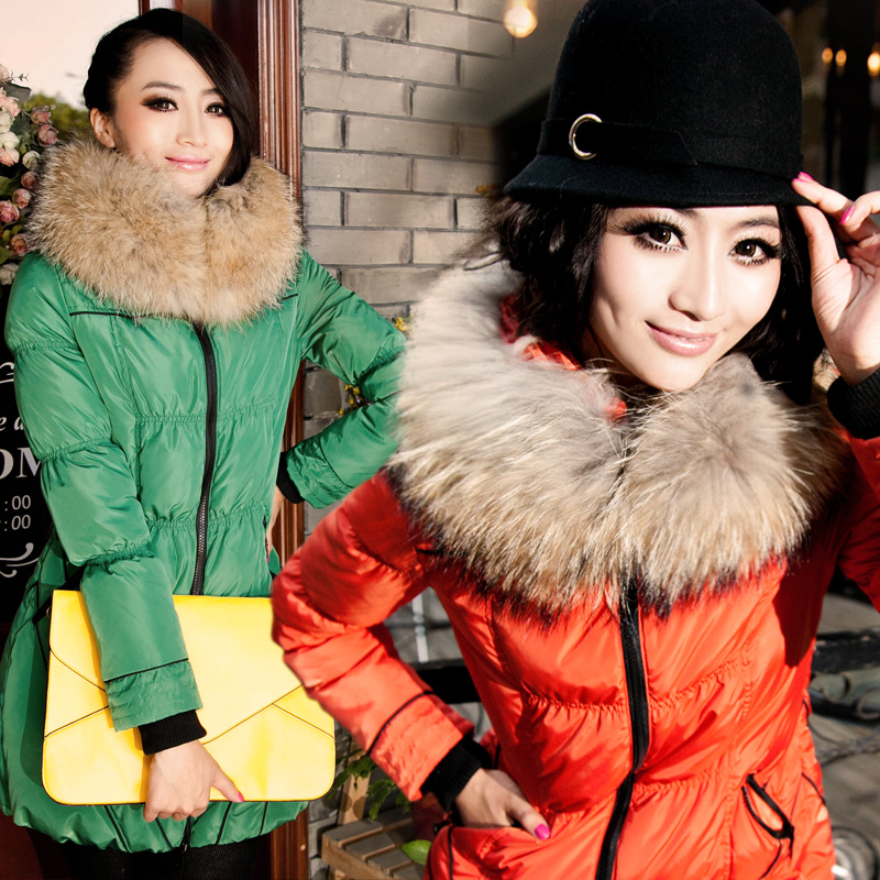 2012 winter raccoon fur slim medium-long women's zipper down coat