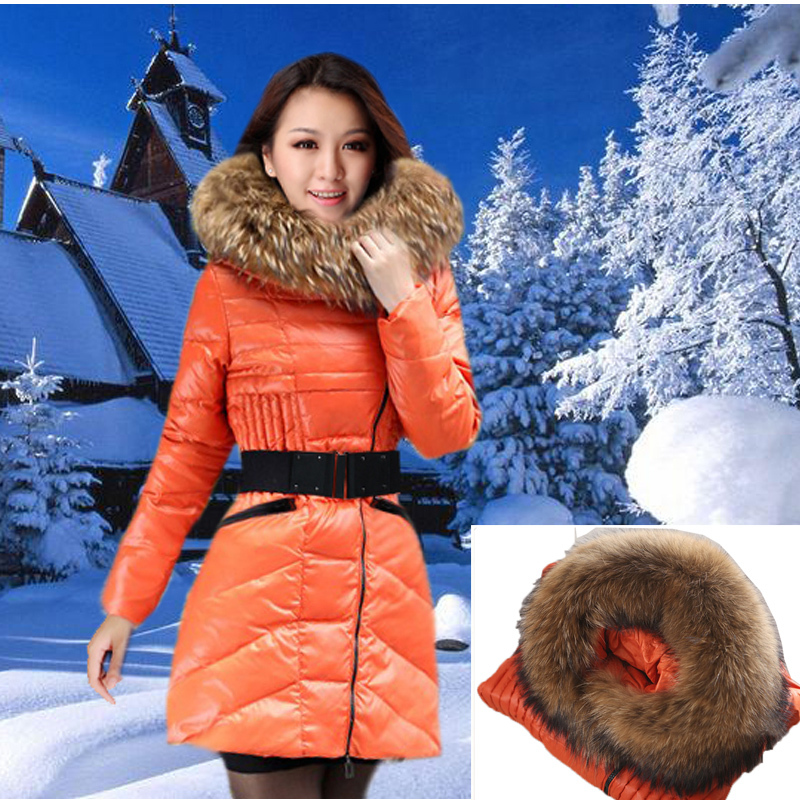 2012 winter raccoon fur slim the trend of fashion long design women's down coat free shipping