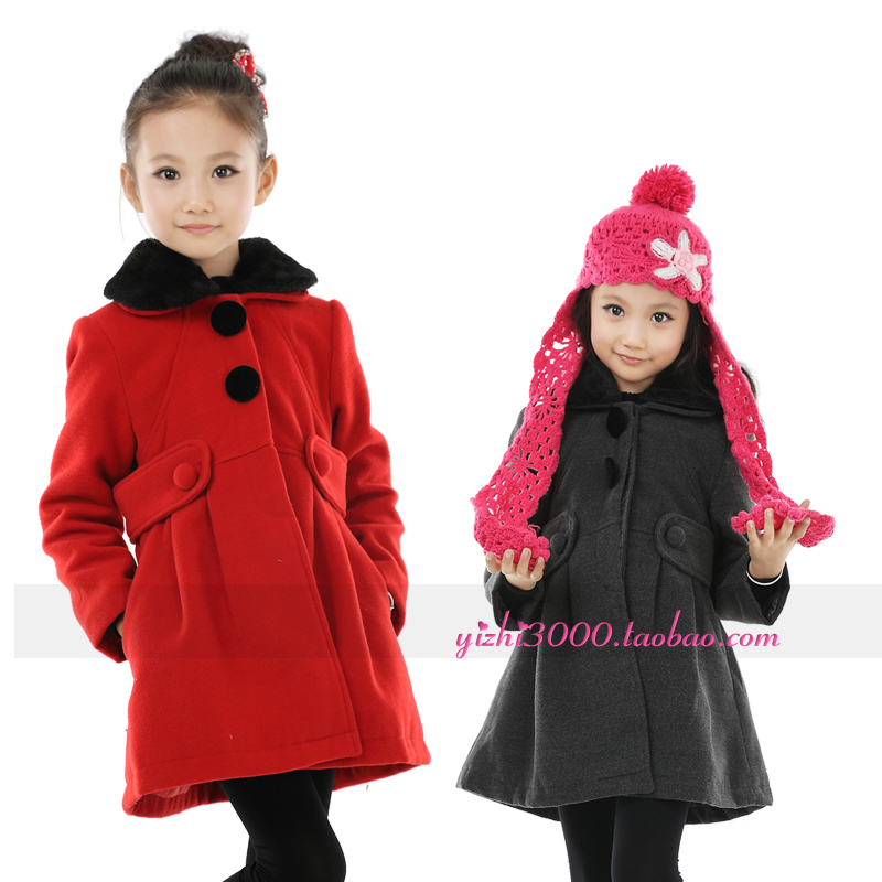 2012 winter red button black fur collar thickening female child cotton-padded jacket