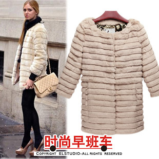 2012 winter rex rabbit hair three quarter sleeve medium-long rabbit fur coat overcoat women's jk660