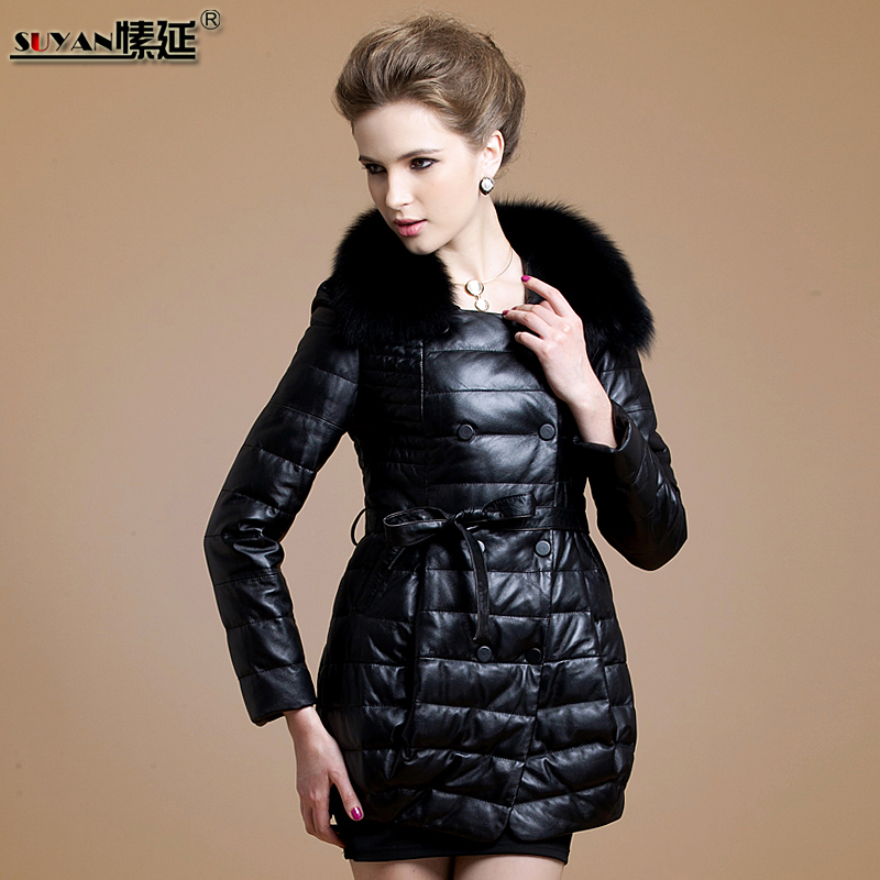 2012 winter sheepskin down fox fur medium-long leather coat sy1113
