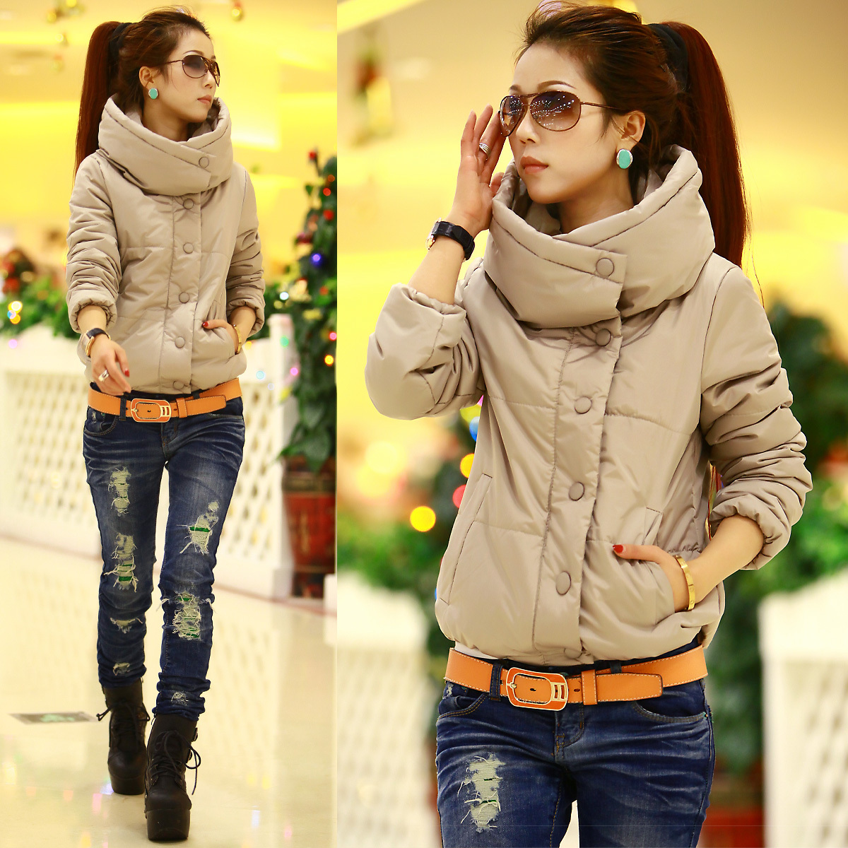 2012 winter short design thickening wadded jacket female AYILIAN cotton-padded jacket female outerwear