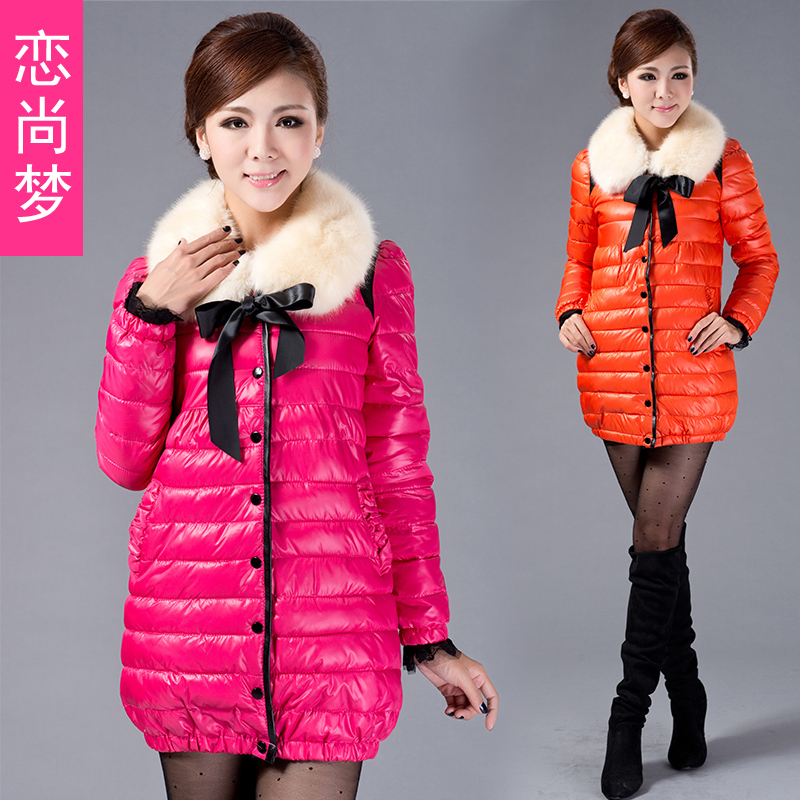 2012 winter slim bread cotton-padded jacket women's medium-long wadded jacket fashion long-sleeve cotton-padded jacket m87