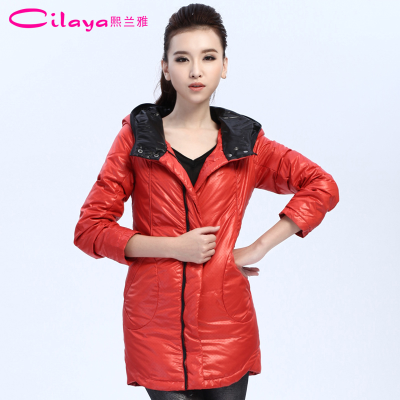 2012 winter slim fabric medium-long female down coat