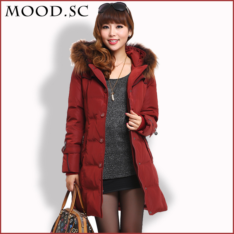 2012 winter slim large fur collar women's medium-long down coat outerwear parkas