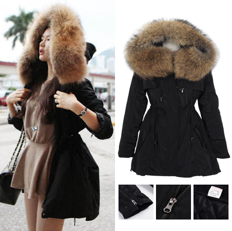 2012 winter slim ultralarge raccoon fur tooling cotton-padded jacket women outerwear dovetail large fur collar wadded jacket
