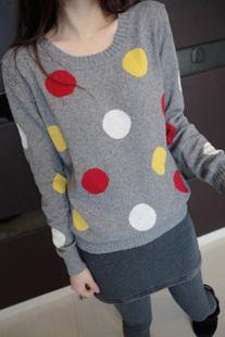 2012 winter sweet candy color polka dot big o-neck pullover sweater outerwear female sweater