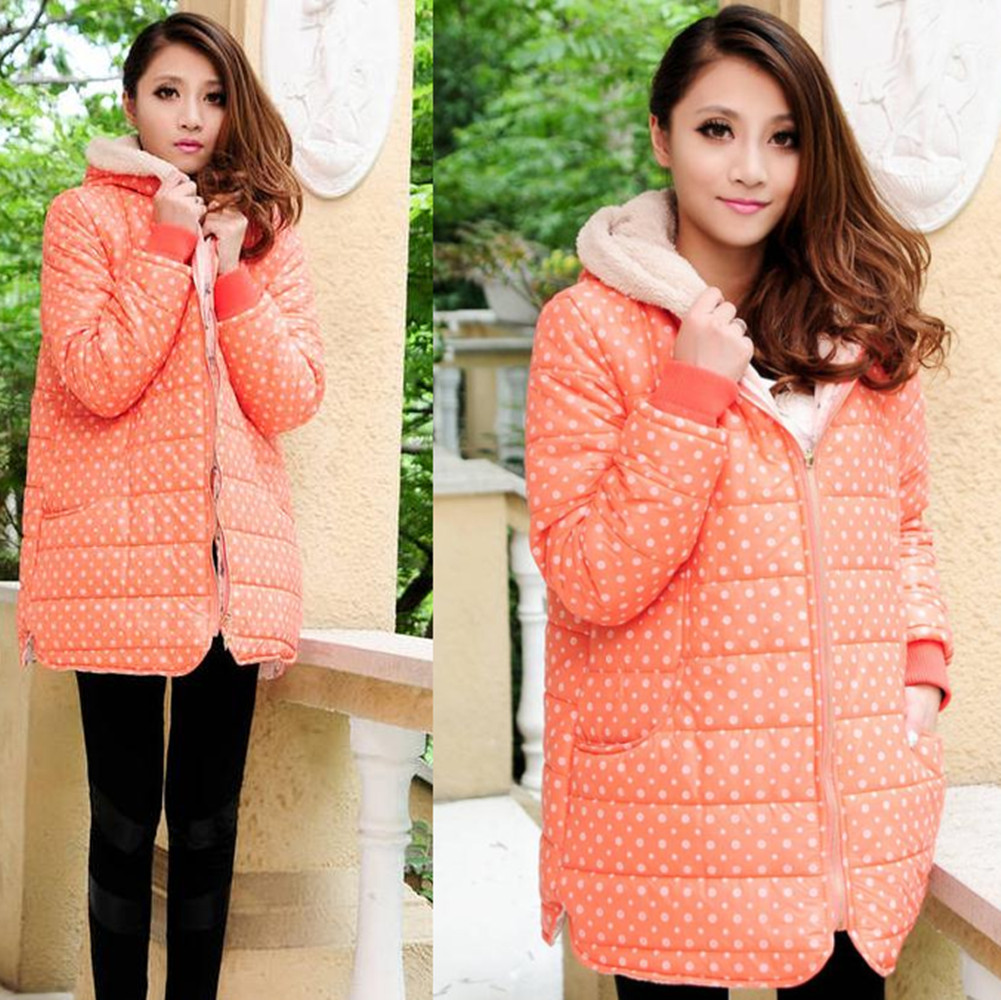 2012 winter sweet maternity hooded polka dot zipper cotton-padded jacket wadded jacket maternity thickening outerwear