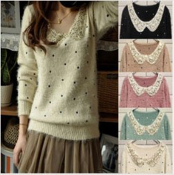 2012 winter sweet polka dot basic shirt e9912 paillette peacock wool sweater thickening sweater