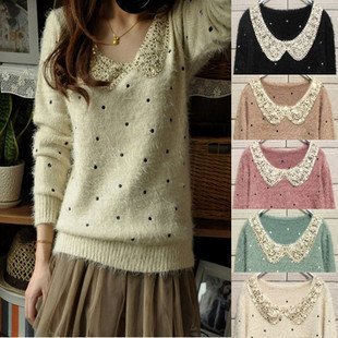 2012 winter sweet polka dot basic shirt e9912 paillette peacock wool sweater thickening sweater