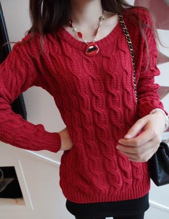 2012 winter sweet vintage twisted o-neck pullover sweater outerwear female casual knitted basic shirt