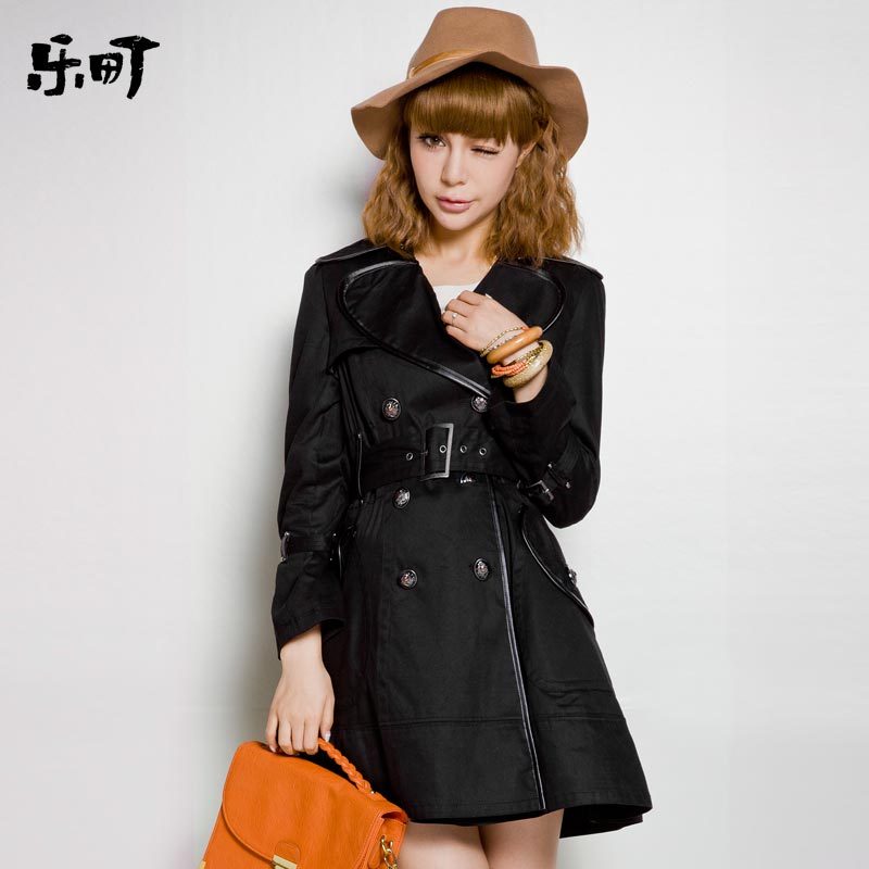 2012 winter sweet women's patchwork double breasted long-sleeve outerwear long design trench