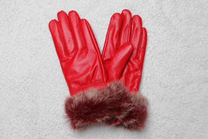 2012 Winter  the new women's leather rabbit hair neckline warm gloves Freeshipping