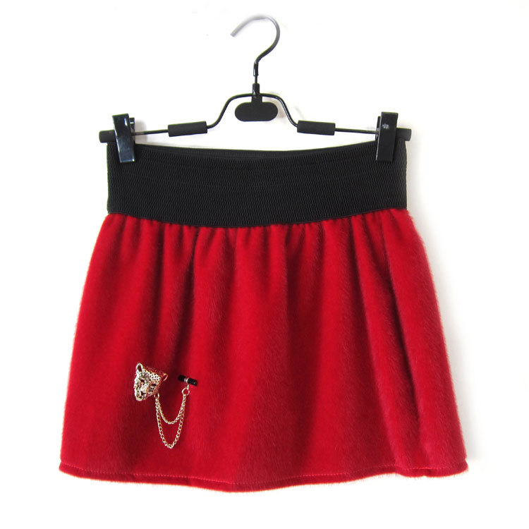 2012 winter tufting thick cloth leopard head red slim hip skirt mini a-line skirt Leather fashion