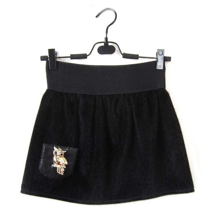 2012 winter tufting thick cloth owl black slim hip skirt mini a-line skirt Leather fashion