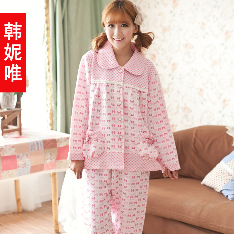 2012 winter turn-down collar knitted cotton-padded sleepwear butterfly thickening long-sleeve women's sleepwear lounge set
