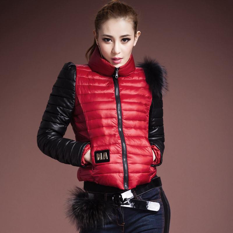 2012 winter turtleneck short design long-sleeve cotton-padded jacket raccoon fur epaulette slim wadded jacket female a10741