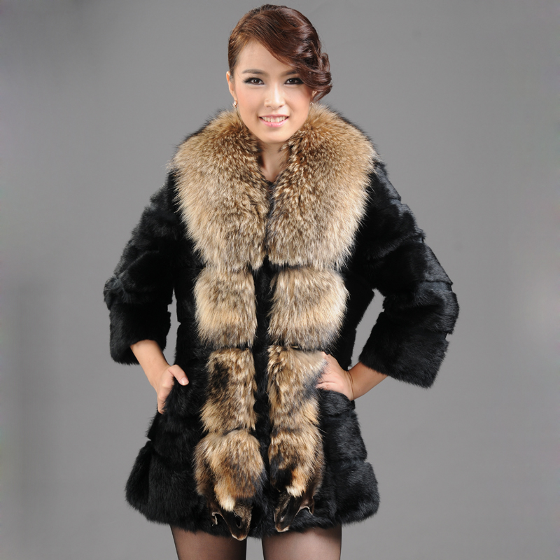 2012 winter ultralarge mule wool fur coat wild rabbit fur medium-long outerwear