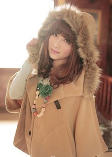 2012 winter vivi cloak woolen overcoat leather buckle on fur collar with a hood cape woolen outerwear women's trench