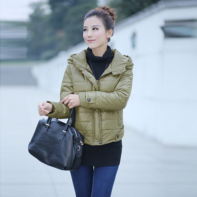 2012 winter wadded jacket women's casual solid color hooded wadded jacket plus size female short design