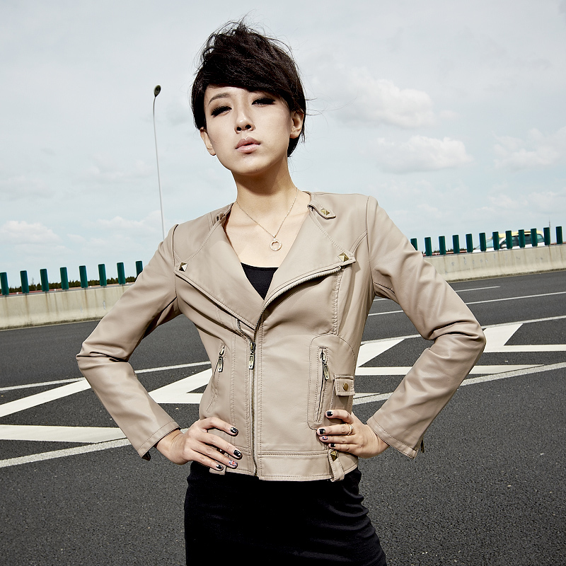 2012 winter water washed leather short design zipper rivet Women leather clothing 21g6515 free shipping dropshipping