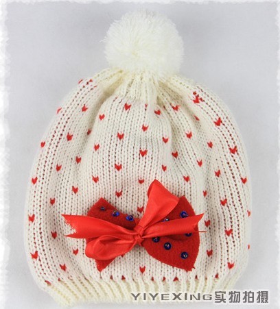 2012 Winter Women Fashion Pom Pom Knitted Beanie Hat with Bows + Free Shiping