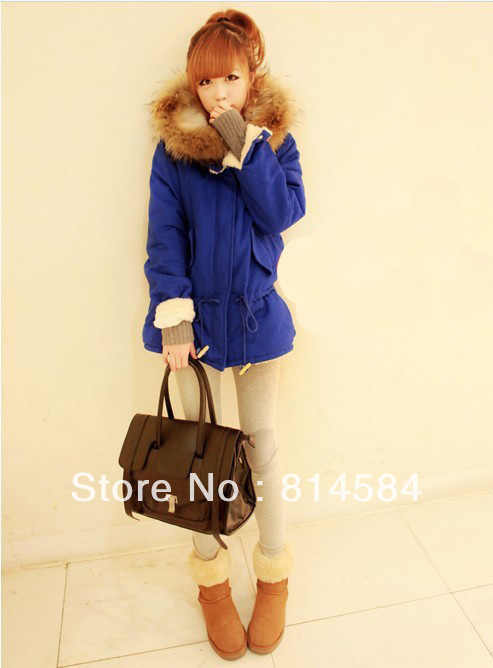 2012 Winter women hooded overcoat ladies jacket outwear blue CT008