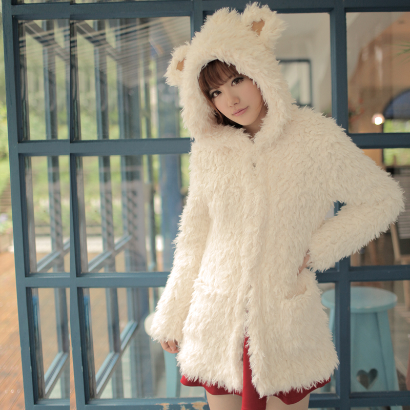 2012 winter women's cotton-padded jacket berber fleece wool outerwear white bear wadded jacket cotton-padded jacket plush
