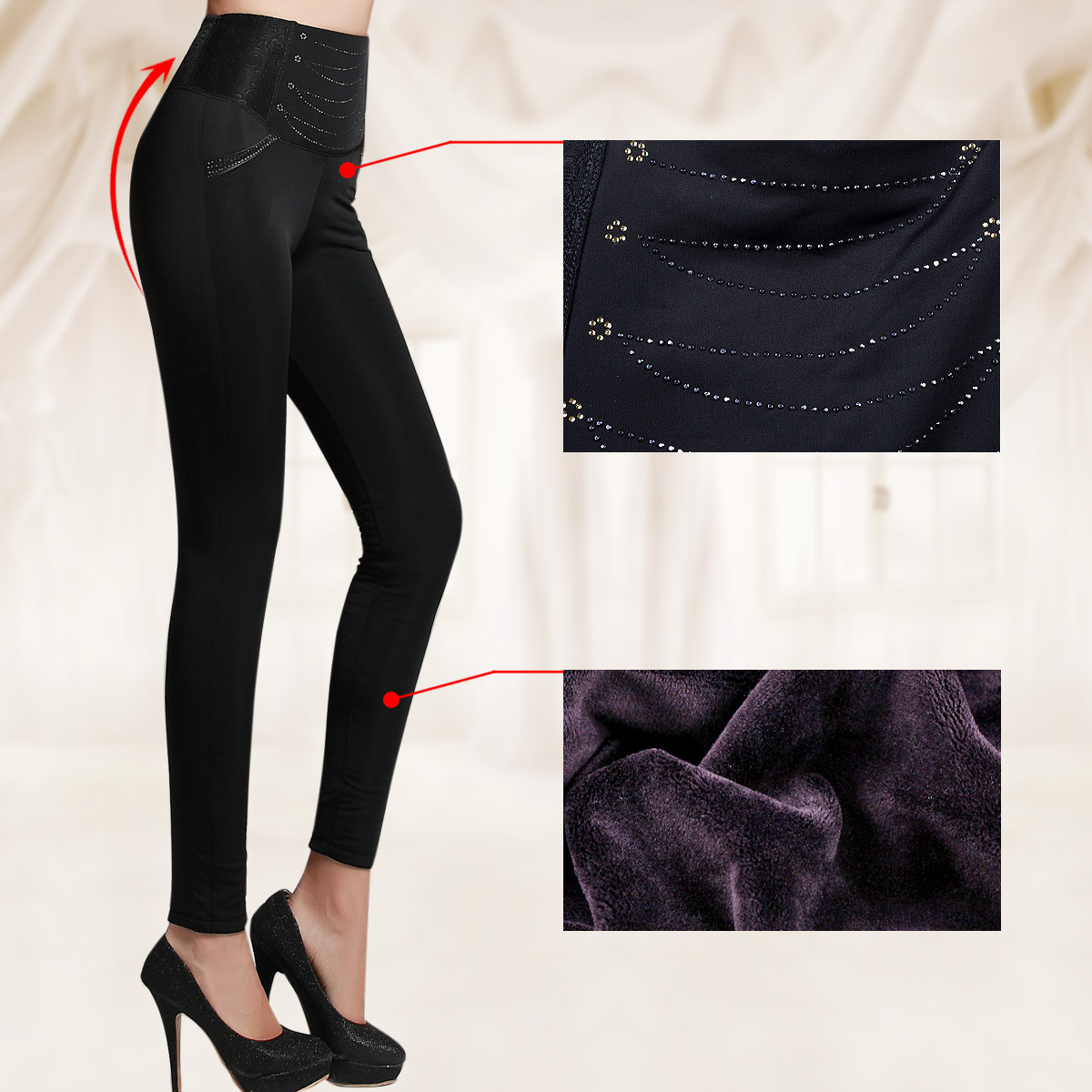 2012 winter women's double layer plus velvet thickening diamond decoration solid color leg thermal legging bk111