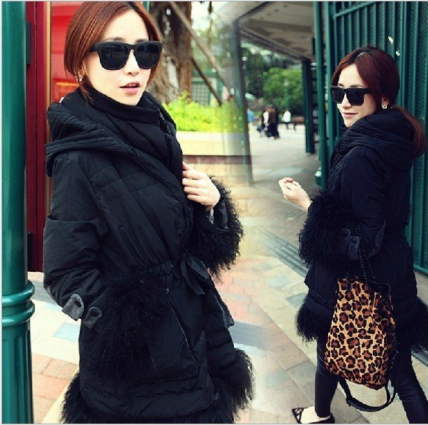 2012  Winter Women's Down Coat With High Quality Memory Faric and Tibet Sheep fur ,mantle /Cape Fashion Design ,Freeshipping