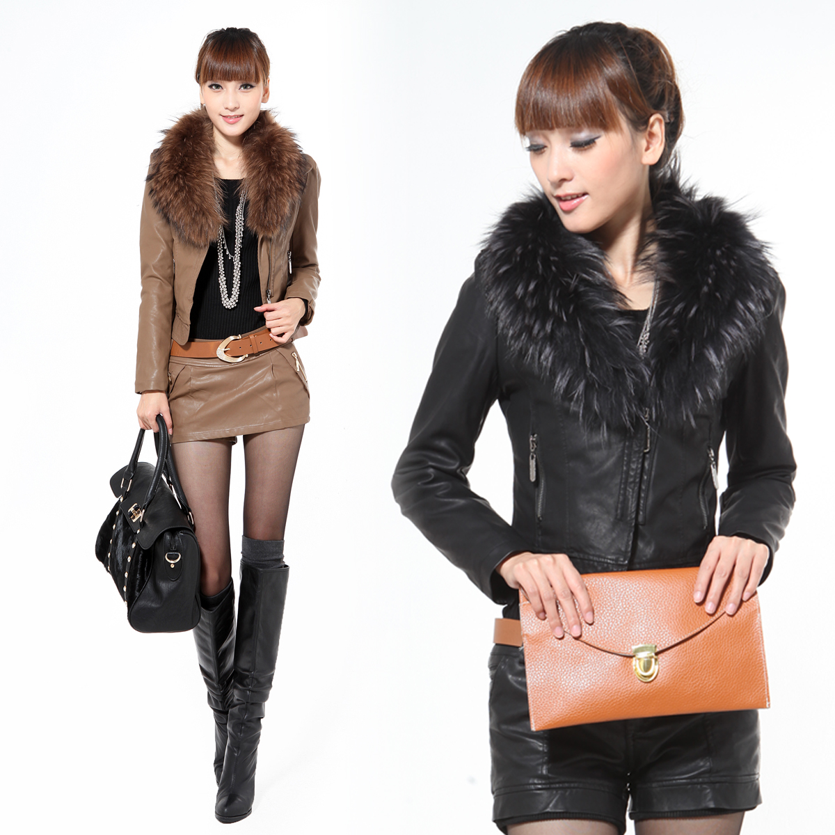 2012 winter women's fashion jacket with raccoon dog fur, short design PU leather wadded jacket raccoon fur