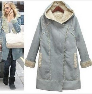 2012 winter women's fashion medium-long patchwork overcoat leather coat berber fleece wadded jacket cotton-padded jacket top