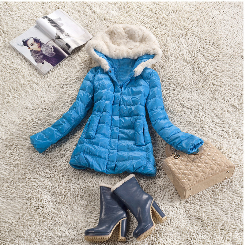 2012 winter women's fashion rabbit fur hat slim back elastic waist down outerwear free shipping