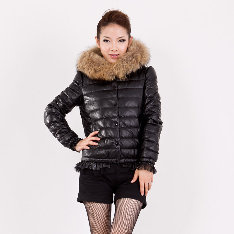 2012 winter women's genuine leather down leather clothing lace sheepskin belt raccoon fur hat leather clothing