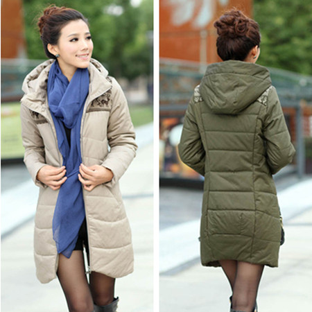 2012 winter women's knitted patchwork long slim hooded wadded jacket design cotton-padded jacket outerwear female