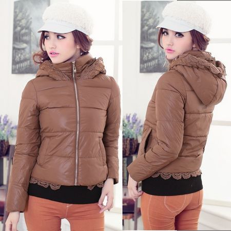 2012 winter women's lace decoration hooded down coat gentlewomen elegant slim thickening cotton-padded jacket