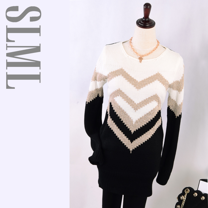 2012 winter women's long design sweater female slim o-neck wave sweater slim hip free shipping