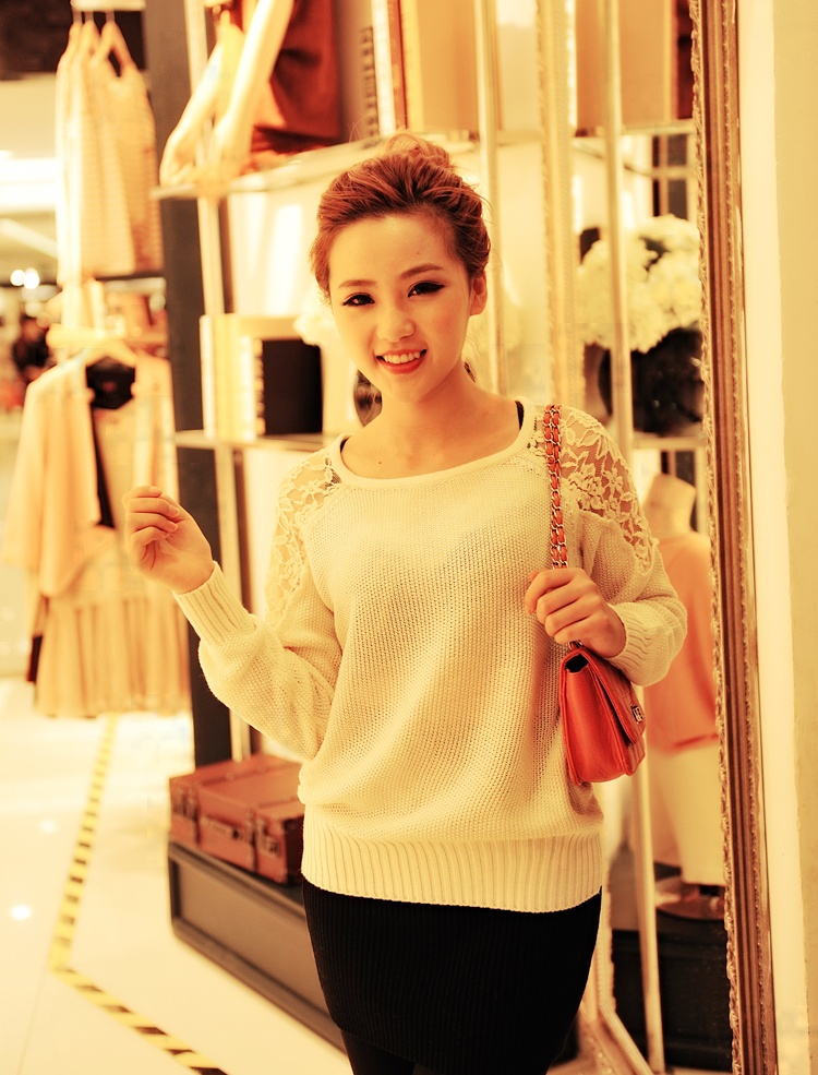 2012 winter women's long-sleeve o-neck lace back cutout knitted basic shirt sweater (WC005)