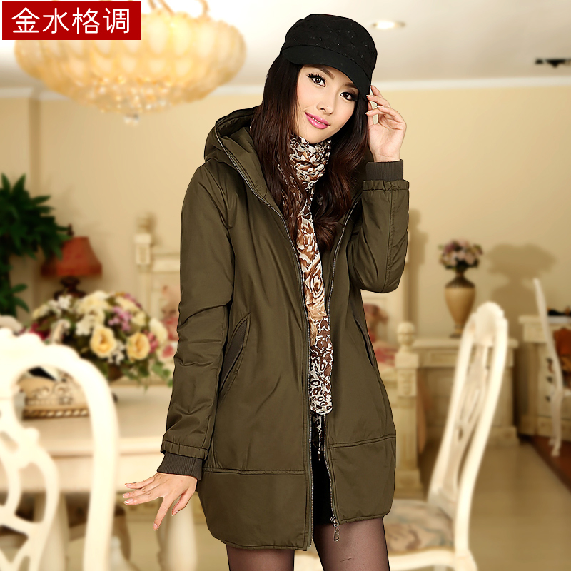 2012 winter women's medium-long casual thickening hooded plus size wadded jacket cotton-padded jacket cotton-padded jacket